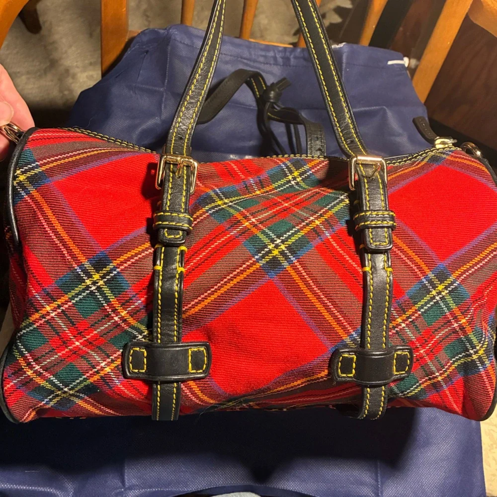 Dooney & Bourke Red and Green Plaid Satchel - Picture 3 of 8